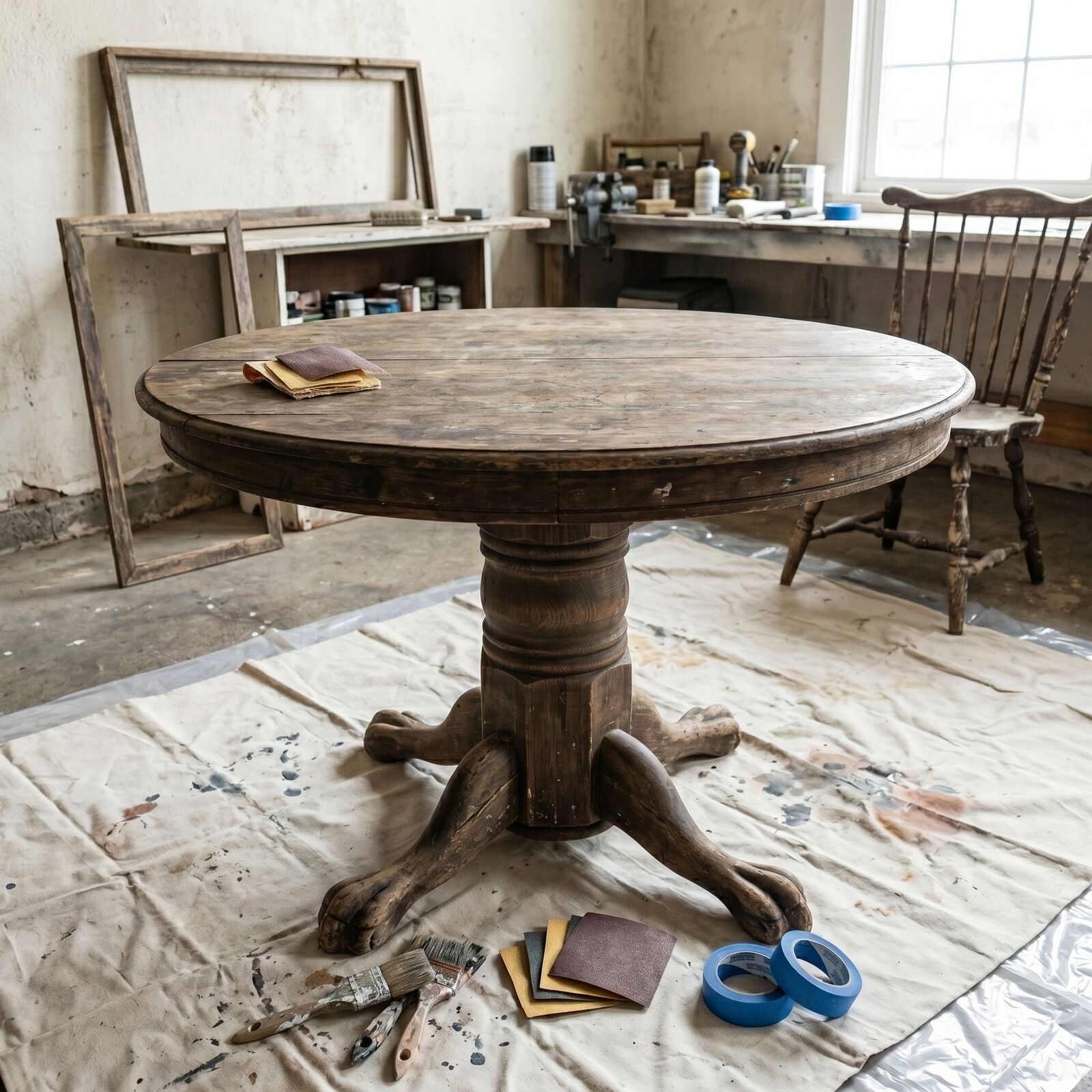 Round Farmhouse Pedestal Table - Before State