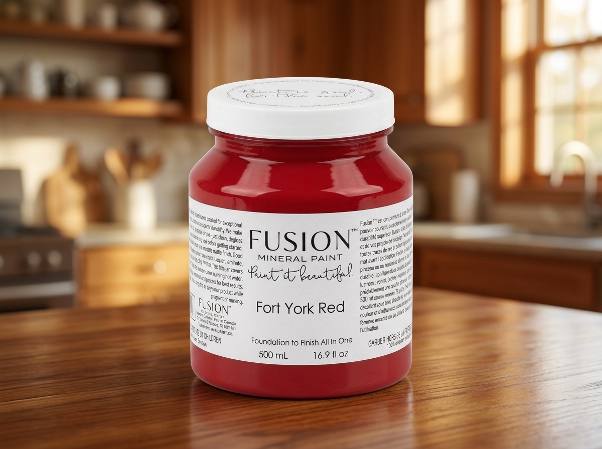 Fusion Mineral Paint jar in color Fort York Red