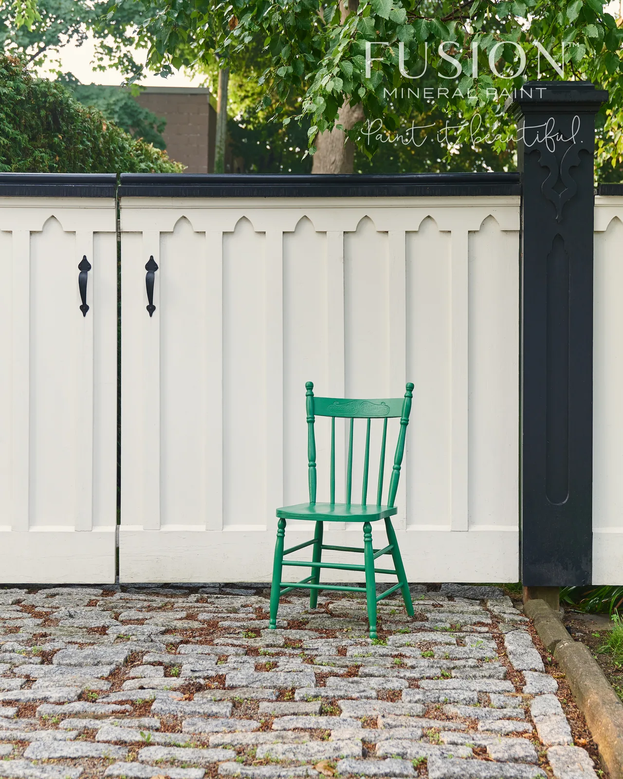 A piece of furniture painted in Fusion Mineral Paint Park Bench
