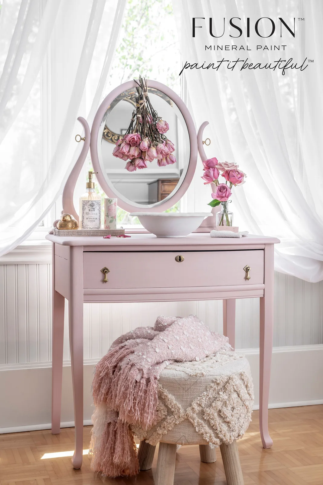 A piece of furniture painted in Fusion Mineral Paint Rose Water
