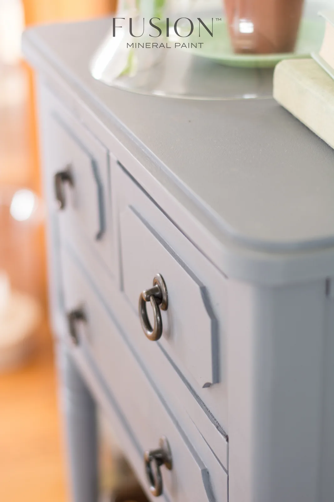 A piece of furniture painted in Fusion Mineral Paint Soap Stone